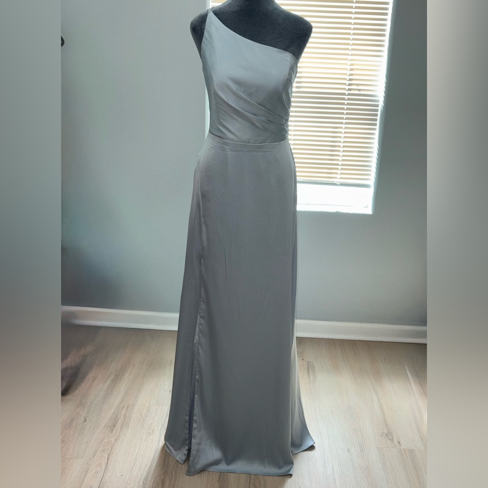 AW Bridal Elegant One-Shoulder Dress in Gray/Blue